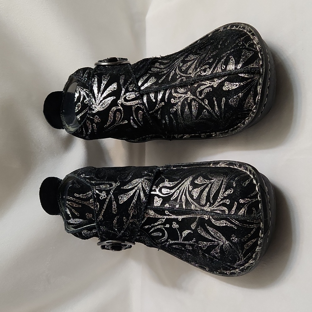 Alegria By PG Lite Caiti Leather Black Silver  Blossom Ankle Boots (W Size 39)